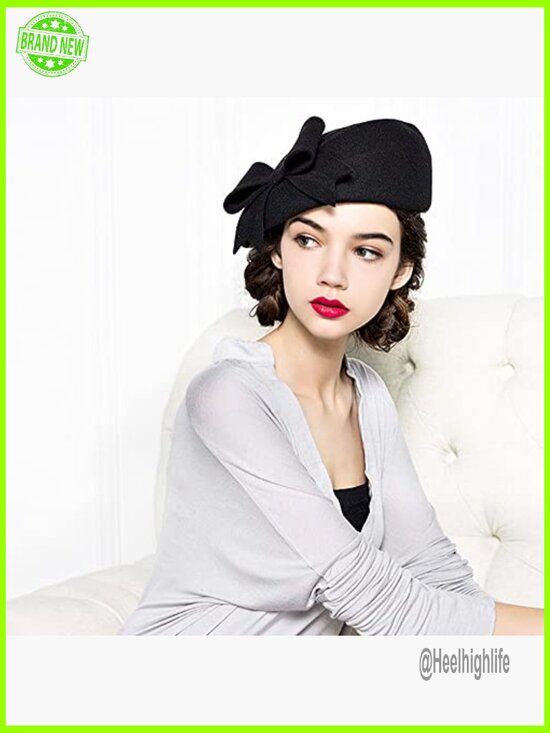 Vintage Wool Beret with Veil Fascinator Adjustable Fit for Special Occasions main image 4
